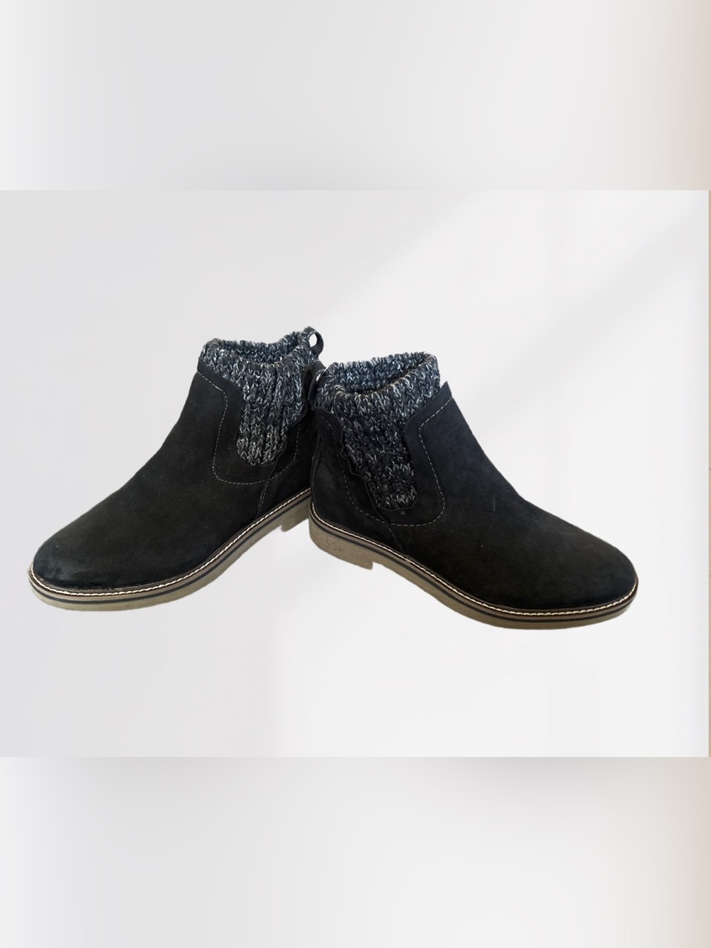 Comfortiva Black Suede Ankle Boots with Knit Cuff